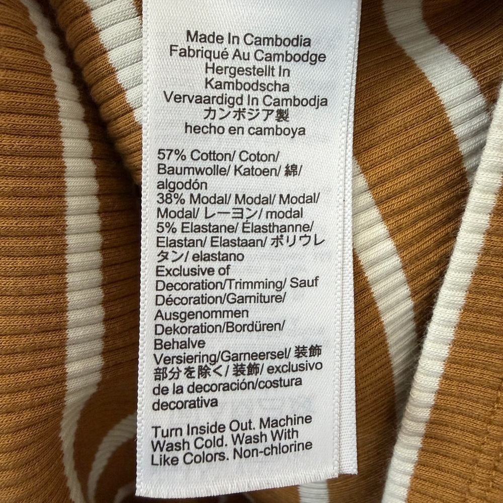 J.Crew Ribbed Mock Neck Striped Sweater M Camel Brown White Coastal Classic - Picture 6 of 8